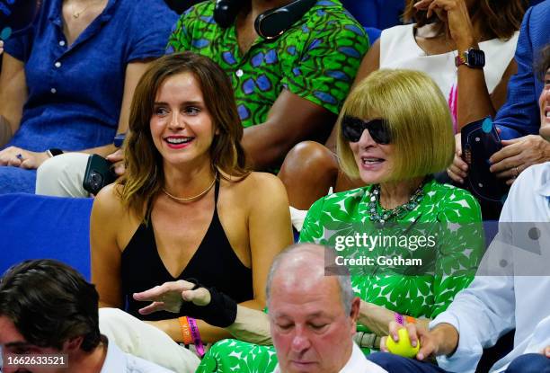 Emma Watson and Anna Wintour are seen at the 2023 US Open Tennis Championships on September 05, 2023 in New York City.