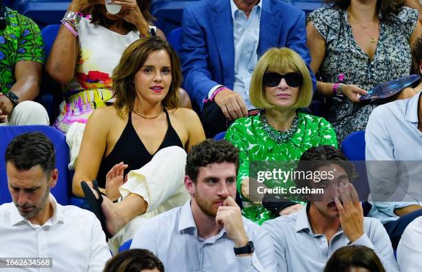 Emma Watson and Anna Wintour are seen at the 2023 US Open Tennis Championships on September 05, 2023 in New York City.