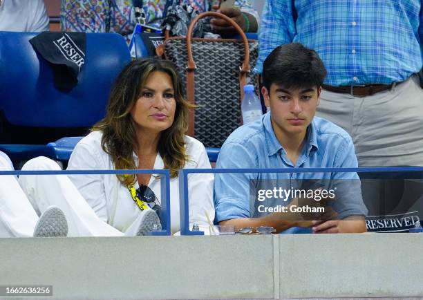 Mariska Hargitay and August Hermann are seen at the 2023 US Open Tennis Championships on September 05, 2023 in New York City.