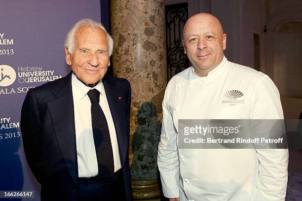 Laureat 2013 Jean d'Ormesson and Chef of the Gala Thierry Marx attend 'Scopus Awards 2013', Taste of Knowledge at Espace Cambon Capucines on April...