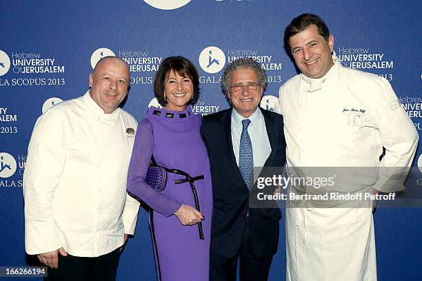 President UHJ Martine Dassault and Husband Laurent Dassault between Chef of the Gala Thierry Marx and Chef Jean-Pierre Biffi attend 'Scopus Awards...