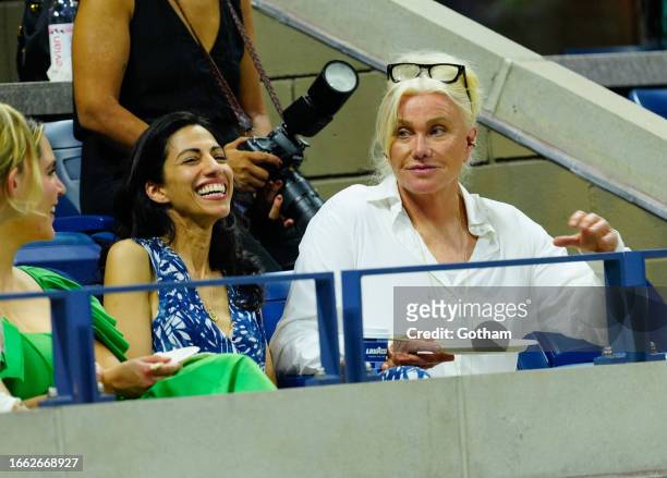 Huma Abedin and Deborra-Lee Furness are seen at the 2023 US Open Tennis Championships on September 05, 2023 in New York City.