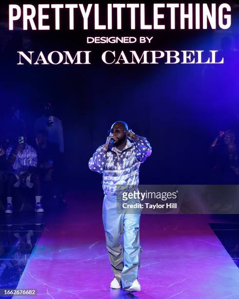Davido performs during the launch of PrettyLittleThing x Naomi Campbell at Cipriani 25 Broadway on September 05, 2023 in New York City.