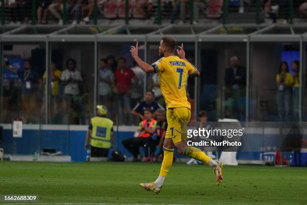 Andriy Yarmolenko Goal celebrate, during Italy against Ukraine, UEFA Euro 2024: qualification stage Group C at Giuseppe Meazza Stadium on September...
