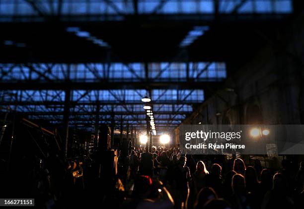 Crowd arrive for the Manning Cartell show during Mercedes-Benz Fashion Week Australia Spring/Summer 2013/14 at Carriageworks on April 9, 2013 in...