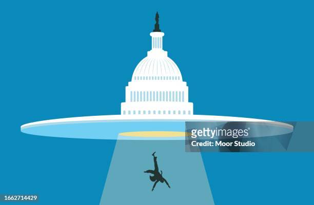 ufo white house abducting a man illustration - hovering stock illustrations