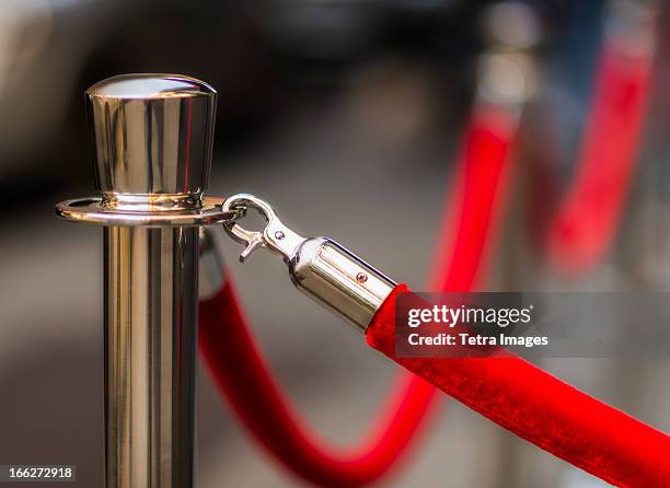 usa, new york city, red rope and stanchion - roped off stockfoto's en -beelden