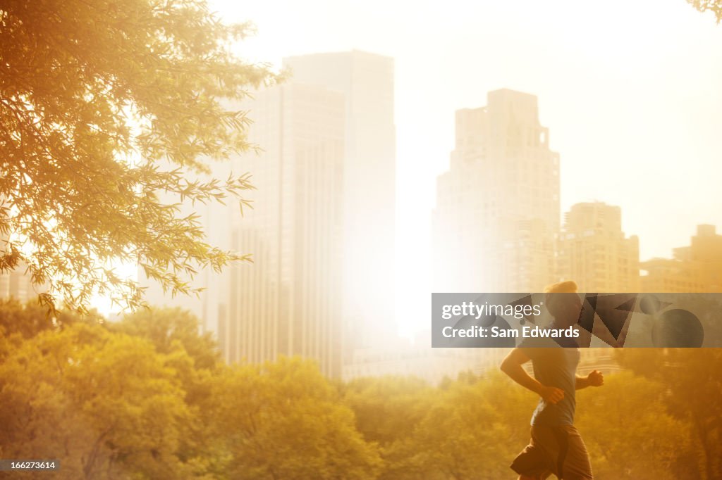 Man running in urban park
