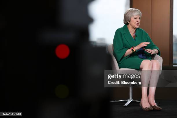 Theresa May, former UK prime minister, during a Bloomberg Television interview in London, UK, on Wednesday, Sept. 13, 2023. May said the Capitol Hill...
