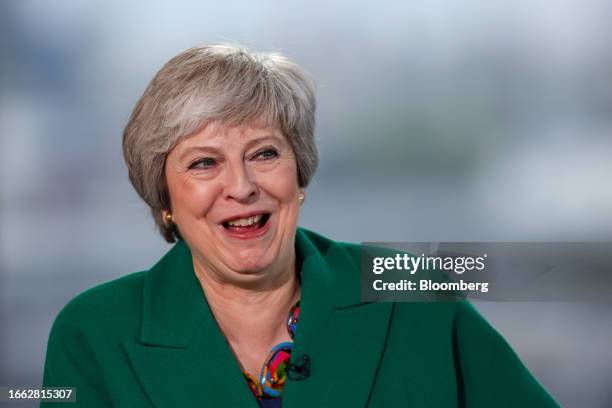 Theresa May, former UK prime minister, during a Bloomberg Television interview in London, UK, on Wednesday, Sept. 13, 2023. May said the Capitol Hill...