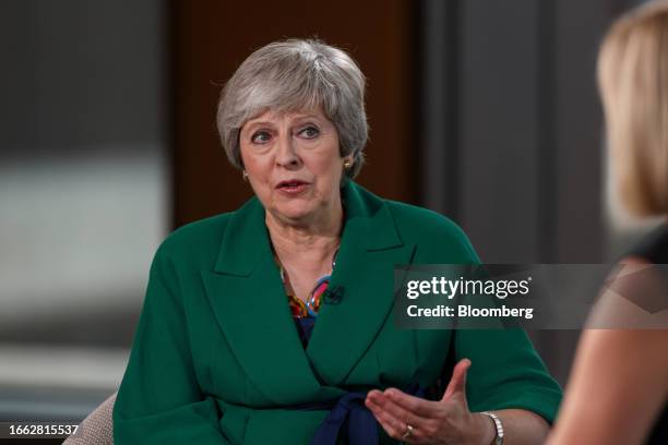 Theresa May, former UK prime minister, during a Bloomberg Television interview in London, UK, on Wednesday, Sept. 13, 2023. May said the Capitol Hill...