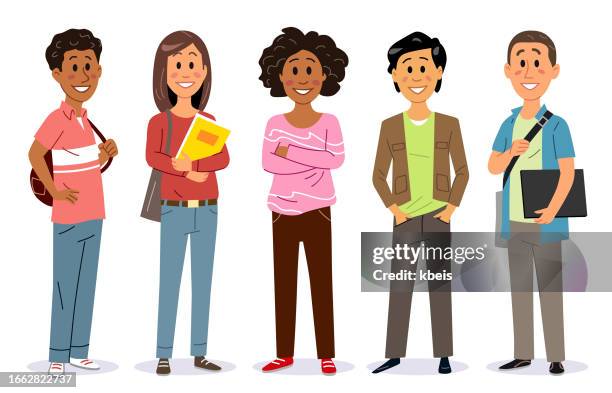 gruppe von studenten - guy in front of computer cartoon stock-grafiken, -clipart, -cartoons und -symbole