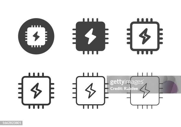 power processor icons - multi series - computer store stock illustrations