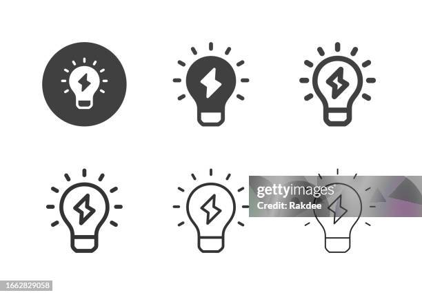 lightning bulb icons - multi series - halogen light stock illustrations
