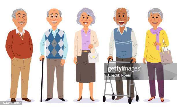 illustrazioni stock, clip art, cartoni animati e icone di tendenza di gruppo di persone anziane - adulto