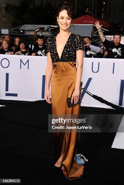 Actress Olga Kurylenko attends the premiere of "Oblivion" at the Dolby Theatre on April 10, 2013 in Hollywood, California.