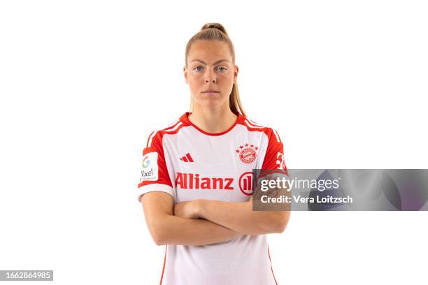 Jill Baijings poses during the team presentation of FC Bayern Muenchen Women's at FC Bayern Muenchne Acadamy on September 4, 2023 in Munich, Germany.