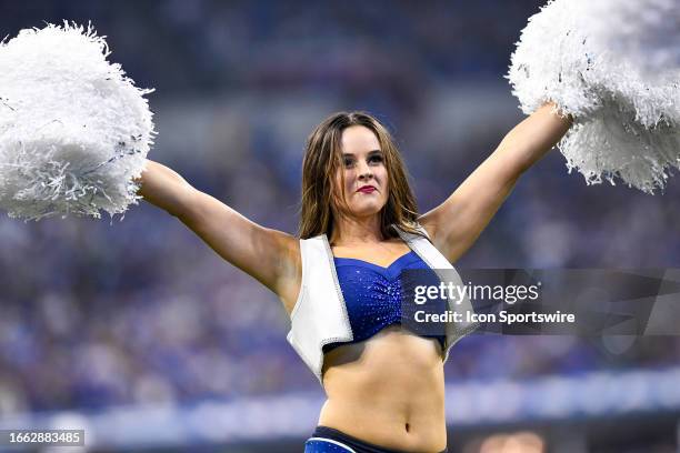 An Indianapolis Colts cheerleader performs during the NFL game between the Jacksonville Jaguars and the Indianapolis Colts on September 10 at Lucas...