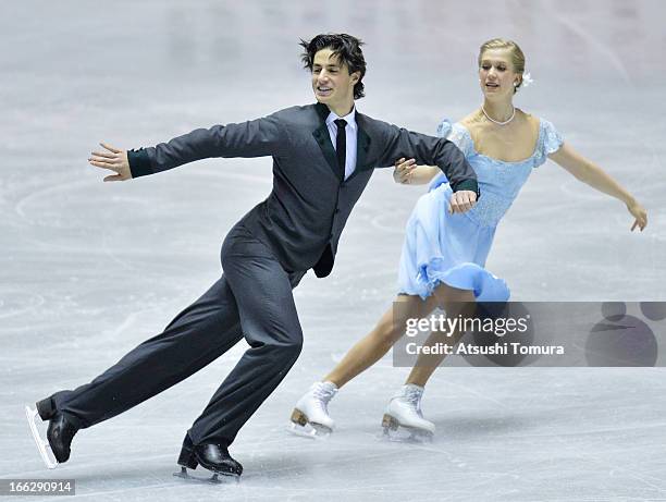 Kaitlyn Weaver and Andrew Poje of Canada compete in the ice dance short dance during day one of the ISU World Team Trophy at Yoyogi National...