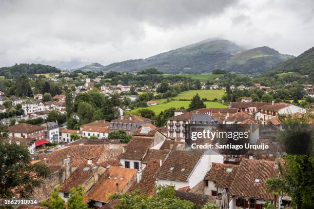 aerial view of saint-jean-pied-de-port - basque bayonne stock pictures, royalty-free photos & images