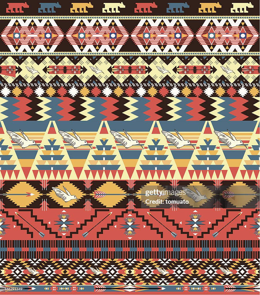 Aztec Flowers Pattern Seamless Colorful Aztec Pattern With Birds Flowers And Arrow High-Res ...