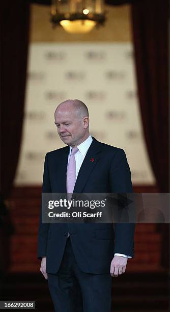 British Foreign Secretary William Hague waits to greet G8 Foreign Ministers outside Lancaster House on April 11, 2013 in London, England. G8 Foreign...