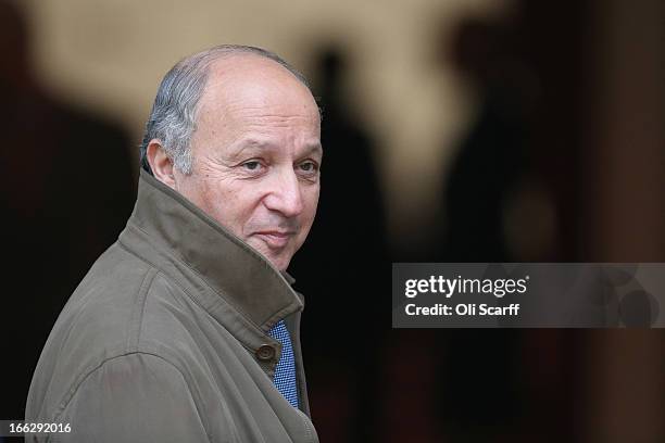 French Foreign Minister Laurent Fabius arrives at Lancaster House on April 11, 2013 in London, England. G8 Foreign Ministers are holding a two day...