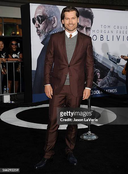 Actor Nikolaj Coster-Waldau attends the premiere of "Oblivion" at the Dolby Theatre on April 10, 2013 in Hollywood, California.