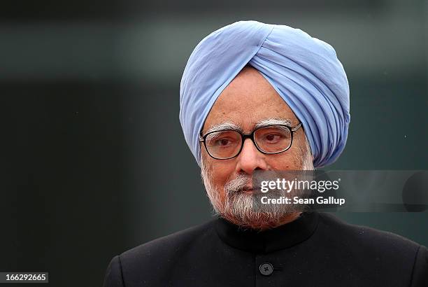 Indian Prime Minister Manmohan Singh arrives at the Chancellery on April 11, 2013 in Berlin, Germany. Singh and the Indian government are in Berlin...