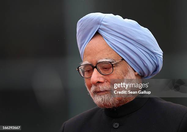 Indian Prime Minister Manmohan Singh arrives at the Chancellery on April 11, 2013 in Berlin, Germany. Singh and the Indian government are in Berlin...