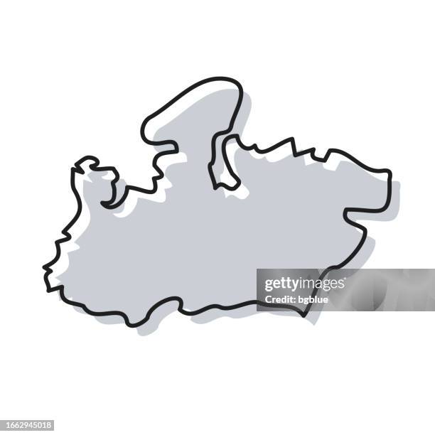 madhya pradesh map hand drawn on white background - trendy design - madhya pradesh stock illustrations