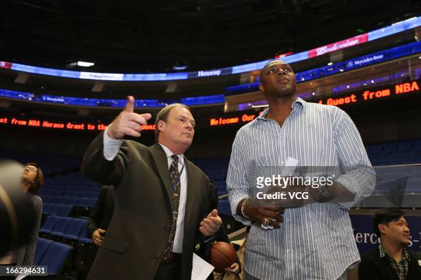 Former NBA star Horace Grant visits Mercedes-Benz Arena before NBA pre-season match on April 10, 2013 in Shanghai, China. Golden State Warriors will...