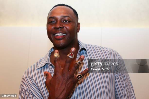 Former NBA star Horace Grant visits Mercedes-Benz Arena before NBA pre-season match on April 10, 2013 in Shanghai, China. Golden State Warriors will...