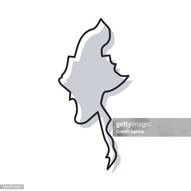 myanmar map hand drawn on white background - trendy design - myanmar map drawing stock illustrations