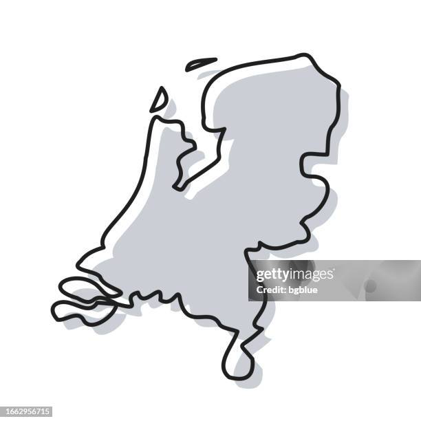 stockillustraties, clipart, cartoons en iconen met netherlands map hand drawn on white background - trendy design - kaart nederland
