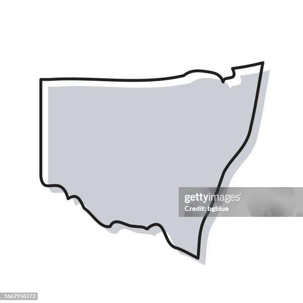 new south wales karte von hand gezeichnet auf weißem hintergrund - trendiges design - internationale grenze stock-grafiken, -clipart, -cartoons und -symbole