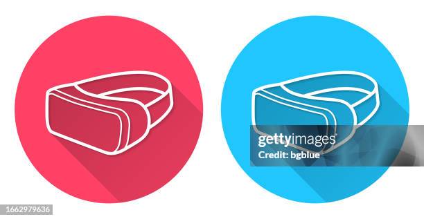virtual reality headset - vr. round icon with long shadow on red or blue background - augmented reality goggles stock illustrations