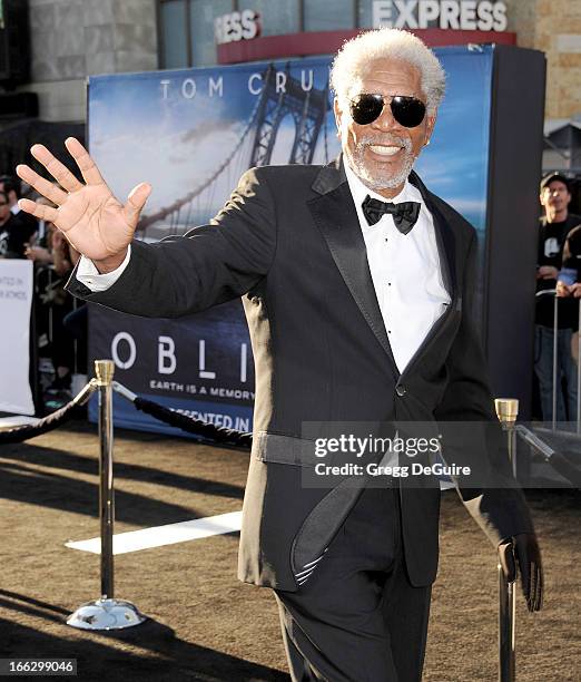 Actor Morgan Freeman arrives at the Los Angeles premiere of "Oblivion" at Dolby Theatre on April 10, 2013 in Hollywood, California.