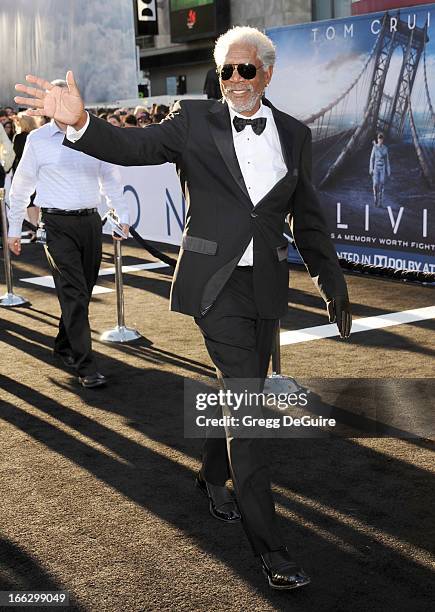 Actor Morgan Freeman arrives at the Los Angeles premiere of "Oblivion" at Dolby Theatre on April 10, 2013 in Hollywood, California.