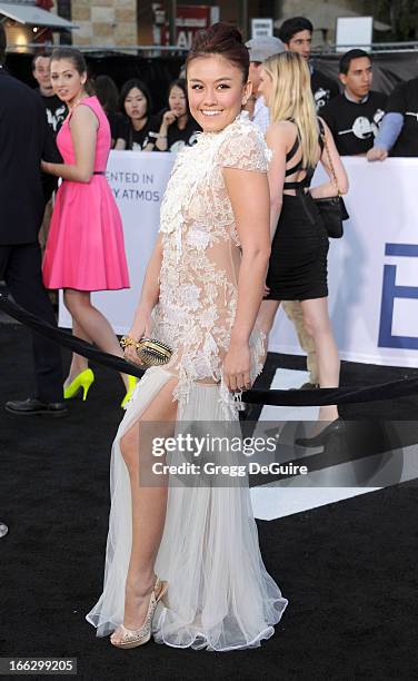 Actress/singer Agnes Monica arrives at the Los Angeles premiere of "Oblivion" at Dolby Theatre on April 10, 2013 in Hollywood, California.