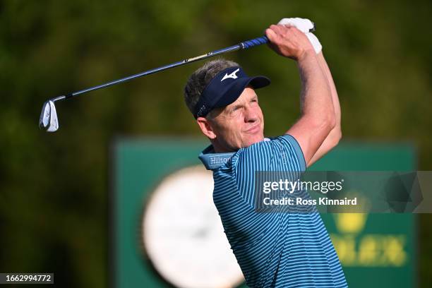 Luke Donald of England tees off on the 12th hole during the Pro-Am prior to the Horizon Irish Open at The K Club on September 06, 2023 in Straffan,...