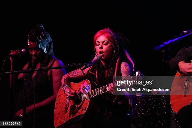 Singer/songwriter Dilana Robichaux performs onstage at the Heaven & Earth Album Release Party at The Fonda Theatre on April 10, 2013 in Los Angeles,...