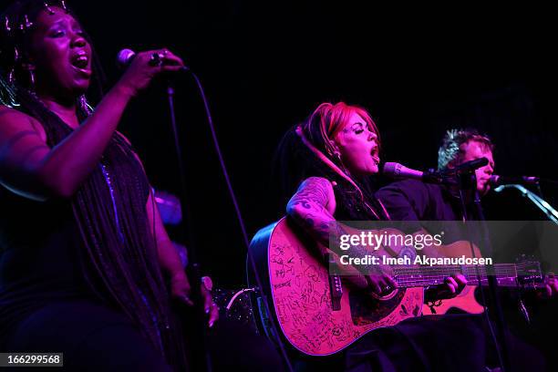 Singer/songwriter Dilana Robichaux performs onstage at the Heaven & Earth Album Release Party at The Fonda Theatre on April 10, 2013 in Los Angeles,...