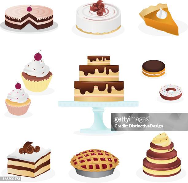 illustrazioni stock, clip art, cartoni animati e icone di tendenza di dolci dessert con icona & set - dessert