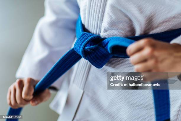 kimono with the belt - judo woman stock pictures, royalty-free photos & images