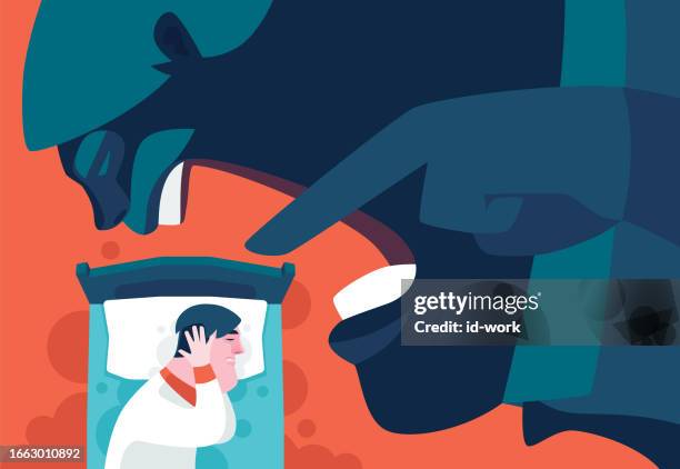 man having nightmare that angry boss blaming him - covering ears stock illustrations