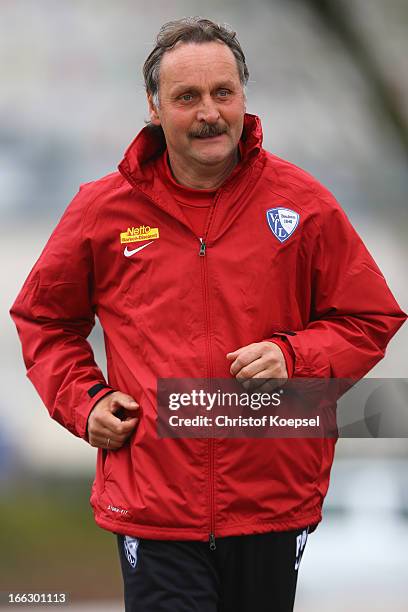 Head coach Peter Neururer attends the training session of VfL Bochum at Castroper Strasse training ground on April 11, 2013 in Bochum, Germany.