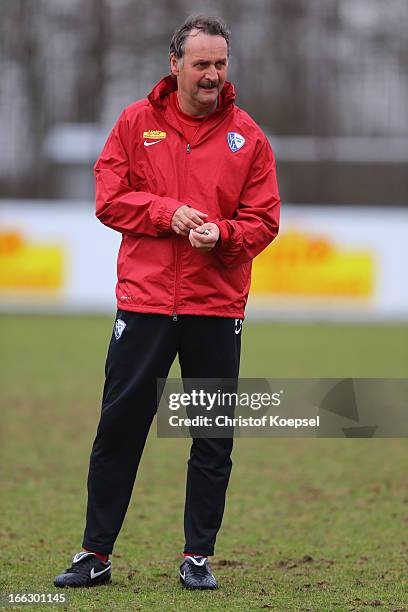 Head coach Peter Neururer attends the training session of VfL Bochum at Castroper Strasse training ground on April 11, 2013 in Bochum, Germany.