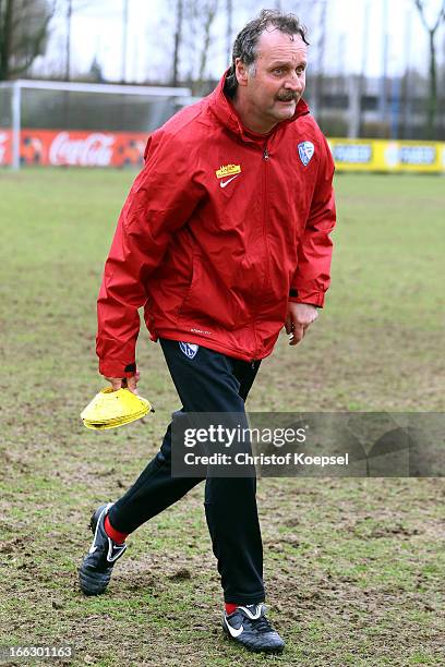 Head coach Peter Neururer attends the training session of VfL Bochum at Castroper Strasse training ground on April 11, 2013 in Bochum, Germany.