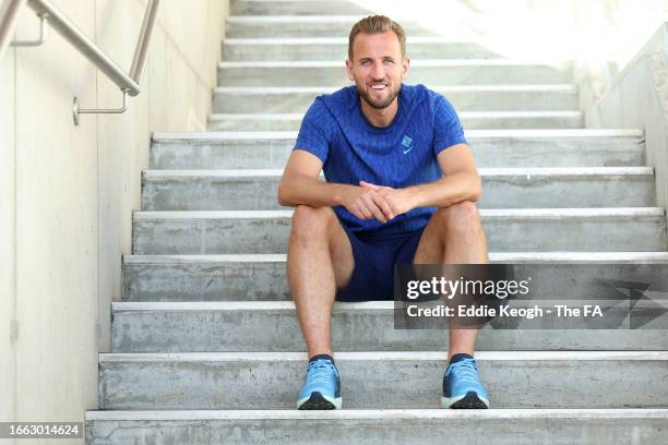 Harry Kane of England poses for a photograph at St George's Park on September 05, 2023 in Burton upon Trent, England.